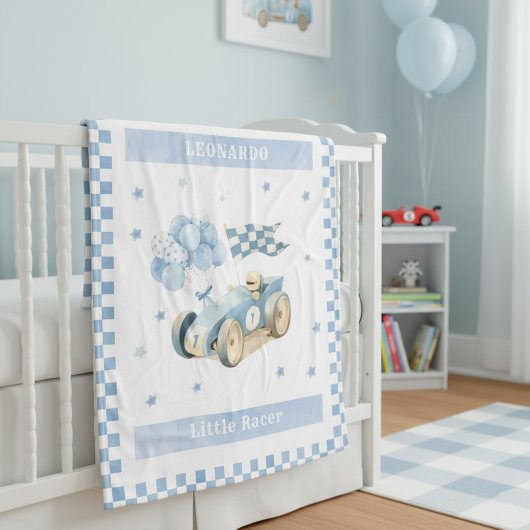 Racing Car Checkered Blue Flag Little Racer Fleecedecke