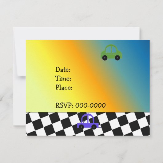 Racing Car Checkered Border Birthday Einladung (Rückseite)