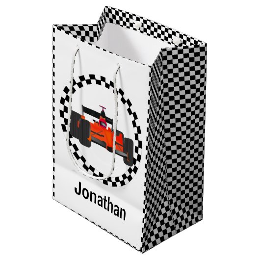 Racing Car Checkered Muster Geschenktasche Mittlere Geschenktüte (Vorderseite Schrägansicht)