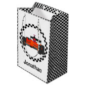 Racing Car Checkered Muster Geschenktasche Mittlere Geschenktüte (Rückseite Schrägansicht)