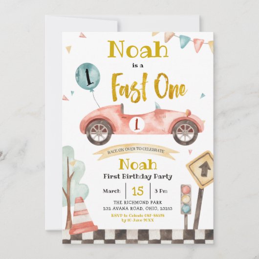 Racing Car Einladung schnell und einfach (Vorderseite)