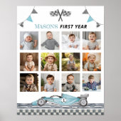 Racing Car First Birthday Party Meilenstein Zeiche Poster (Vorne)