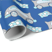 Racing Car Flag Blue Boy Muster Geschenkpapier (Rolleneckpunkt)