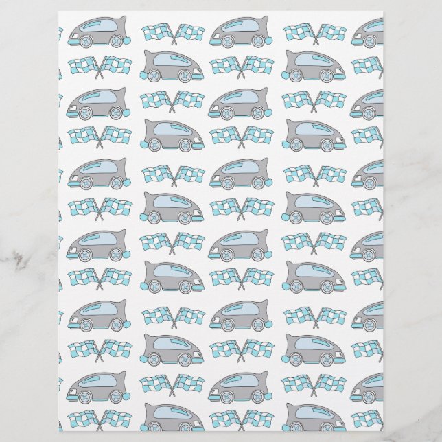 Racing Car Flag Blue Gray Kids Scrapbook Paper (Vorderseite)