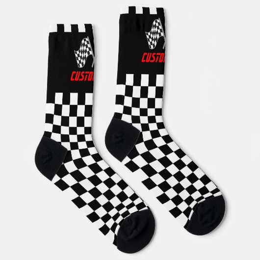 Racing Car Flags (schwarz und weiß) Socken (Rechts)