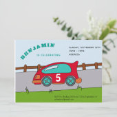 Racing Car Geburtstagsparty Einladung (Stehend Vorderseite)
