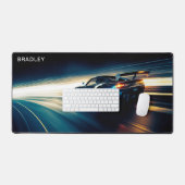 Racing Car Moderner Personalisierter Name Schreibtischunterlage (Tastatur & Maus)