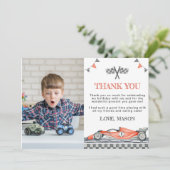 Racing Car Party Geburtstag Foto Danke Karte (Stehend Vorderseite)