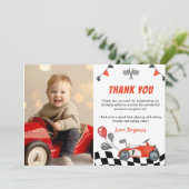 Racing Car Party Geburtstag Foto Danke Karte (Stehend Vorderseite)