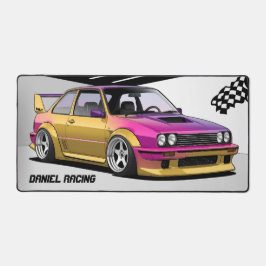 Racing Car Pink & Yellow Garage Desk Mat Schreibtischunterlage