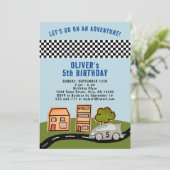 Racing Car Road House Boy Birthday Einladung (Stehend Vorderseite)