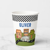 Racing Car Road House Individuelle Name Geburtstag Pappbecher (Rückseite)
