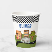 Racing Car Road House Individuelle Name Geburtstag Pappbecher (Vorderseite)