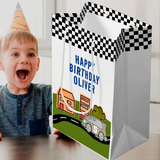 Racing Car Road House Name Happy Birthday Mittlere Geschenktüte
