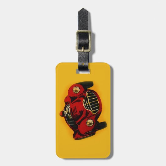 Racing Car Rot Gelb Altes Auto Gepäckanhänger (Vorderseite vertikal)