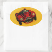 Racing Car Rot Gelb Altes Auto Ovaler Aufkleber (Tasche)