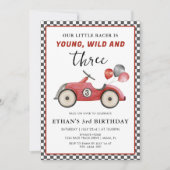 Racing Car Young Wild & Three Boys Geburtstag Einladung (Vorderseite)