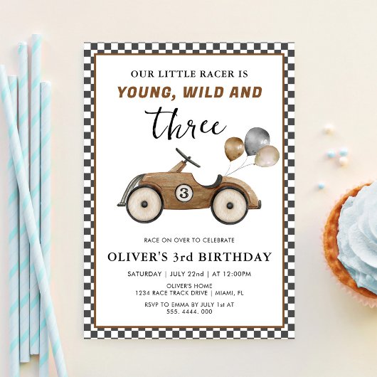 Racing Car Young Wild & Three Boys Geburtstag Einladung
