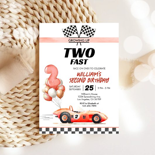 Racing Car Zwei Fast 2. Geburtstag Einladung