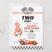 Racing Car Zwei Fast 2. Geburtstag Einladung (Vorderseite)