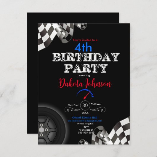Racing Checkered Flag Einladung (Vorne/Hinten)