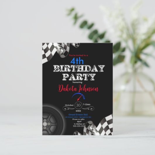 Racing Checkered Flag Einladung (Stehend Vorderseite)
