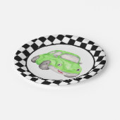 Racing Checkered Flag Green Watercolor Car Pappteller (Schrägansicht)