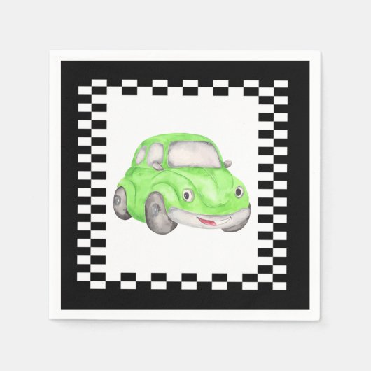 Racing Checkered Flag Green Watercolor Car Serviette (Vorderseite)