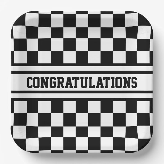 Racing Checkered Sieger Flag Schwarz-Weiß Pappteller (Vorderseite)
