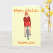 Racing Cyclist, woman add name and text Karte (Gelbe Blume)