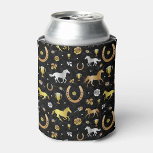 Racing Derby Day Black Gold Muster Monogram Dosenkühler