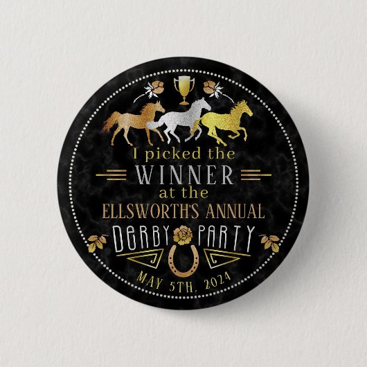 Racing Derby Day Party Art Deco Gewinner Preis Button (Vorderseite)