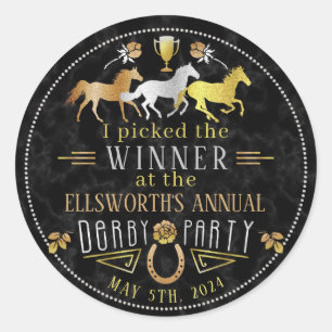 Racing Derby Day Party Art Deco Gewinner Preis Runder Aufkleber