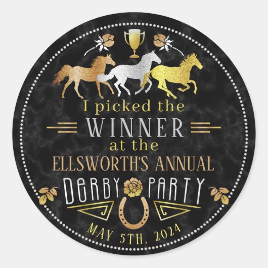 Racing Derby Day Party Art Deco Gewinner Preis Runder Aufkleber (Vorderseite)
