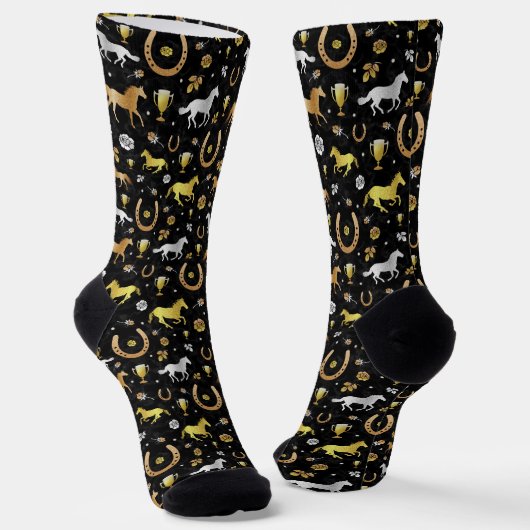 Racing Derby Day Party Schwarzes Gold Muster Socken (Gewinkelt)