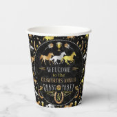 Racing Derby Day Party Schwarzes Gold Willkommen Pappbecher (Rückseite)