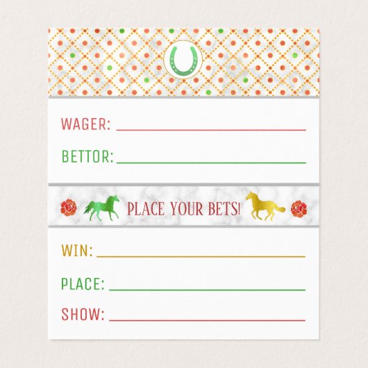Racing Derby Wager-Party-Wetten-Slip Visitenkarten (Innenseite Aufgefaltet)