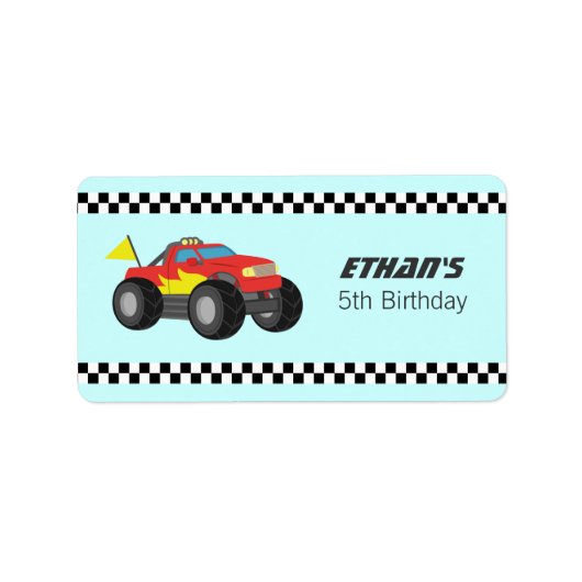Racing Fiery Red Monster Truck Party Adressaufkleber (Vorne)