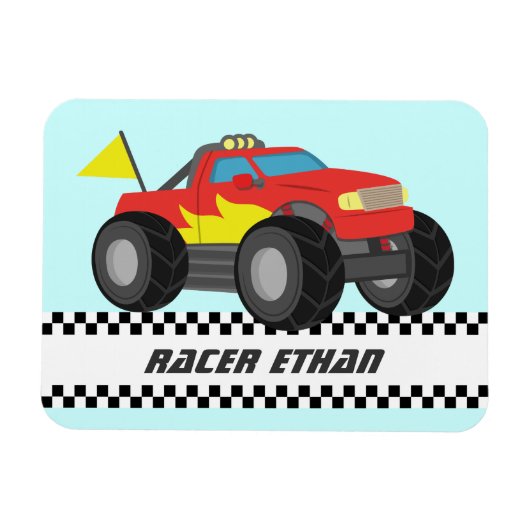Racing Fiery Red Monster Truck Personalisiert Magnet (Horizontal)