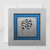 Racing Flag mit gepinseltem Metallaussehen Einladung (Rückseite)