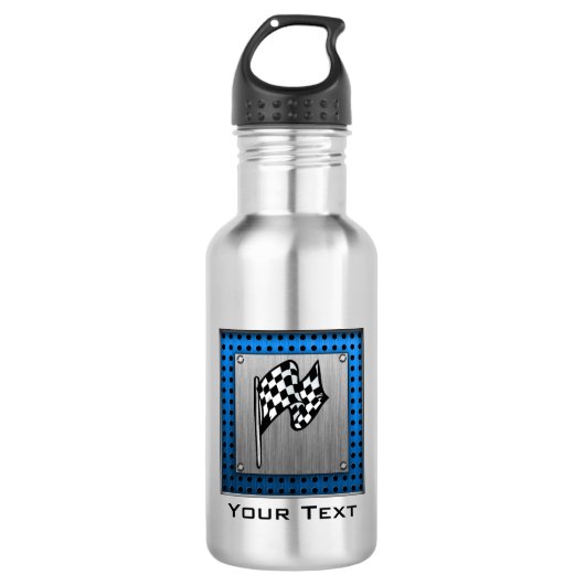 Racing Flag mit gepinseltem Metallaussehen Trinkflasche (Vorderseite)