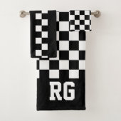 Racing Flag Schwarz-weiß Checked Personalisiert Badhandtuch Set (Insitu)