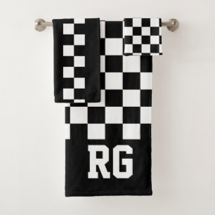 Racing Flag Schwarz-weiß Checked Personalisiert Badhandtuch Set