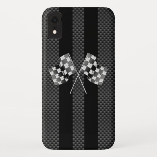 Racing Flags auf Carbon Fibre Black Stripes Case-Mate iPhone Hülle (Rückseite)