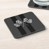 Racing Flags auf Carbon Fibre Black Stripes Untersetzer (Linke Seite)