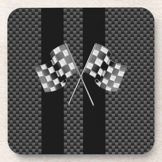 Racing Flags auf Carbon Fibre Black Stripes Untersetzer (Vorderseite)
