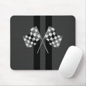 Racing Flags auf schwarzem Streifen Carbon Fibre S Mousepad (Mit Mouse)