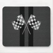 Racing Flags auf schwarzem Streifen Carbon Fibre S Mousepad (Vorne)