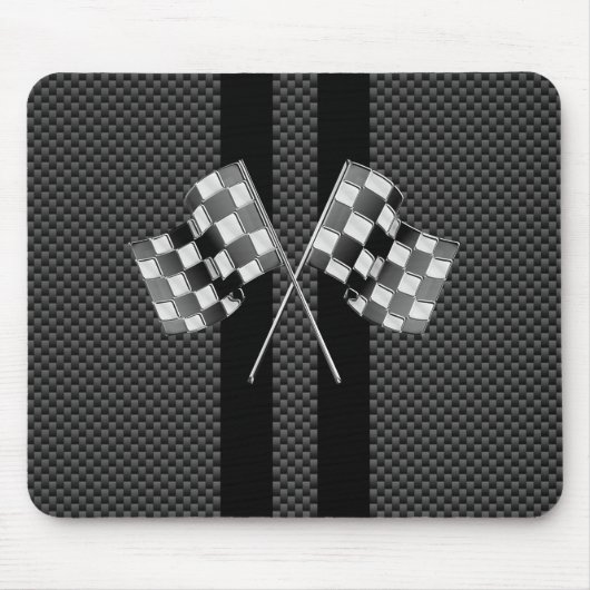 Racing Flags auf schwarzem Streifen Carbon Fibre S Mousepad (Vorne)