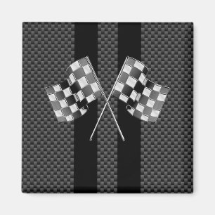 Racing Flags auf Streifen Carbon Fibre wie Style Magnet